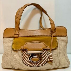 Tod’s Canvas & Leather Top Handle Bag | RARE Haircalf Detail | Made in Italy
